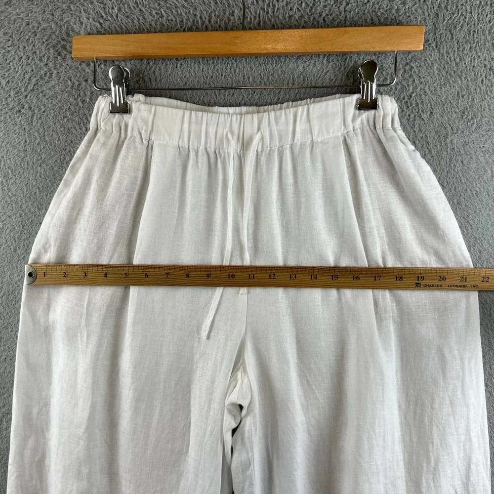 Zara Womens White Linen Wide Leg Drawstring Elastic Waist Crop Pants Pocketed S
